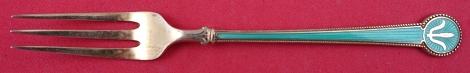 Cocktail Fork vermeil turquoise enamel both sides  5 3/8